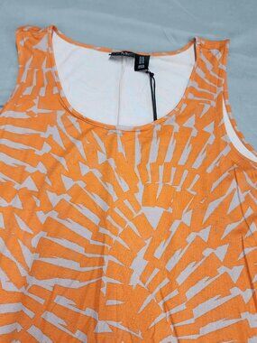 Nicole Miller Dress Womens 1X Orange Abstract Handkerchief Hem Midi Sleeveless